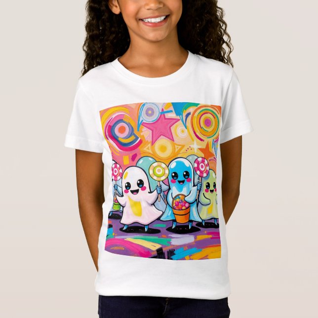Camiseta Kawaii Candy Parade Cartoon Colorido (Frente)