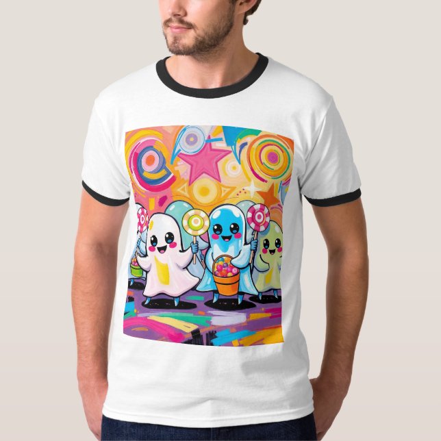 Camiseta Kawaii Candy Parade Cartoon Colorido (Frente)