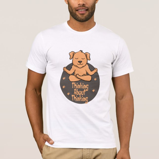 Camiseta Kawaii, cão marrom praticar yoga poses e pensar (Frente)