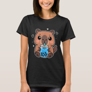 Camiseta Kawaii Capybara Boba Bebe Boné de Animação Japonês