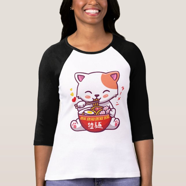 Camiseta Kawaii Cat ama Ramen | Marinheiros Gatinhos  (Frente)