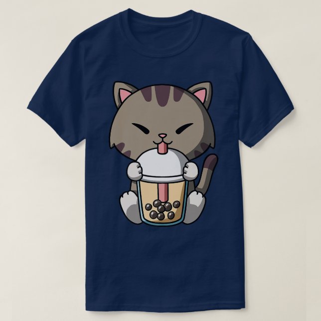Camiseta Kawaii Cat Boba Milk Tea Bubble Tea Anime Premium (Frente do Design)