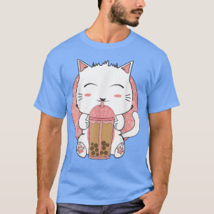 Camiseta Kawaii Cat Boba Tea Bubble Animes Japoneses Te