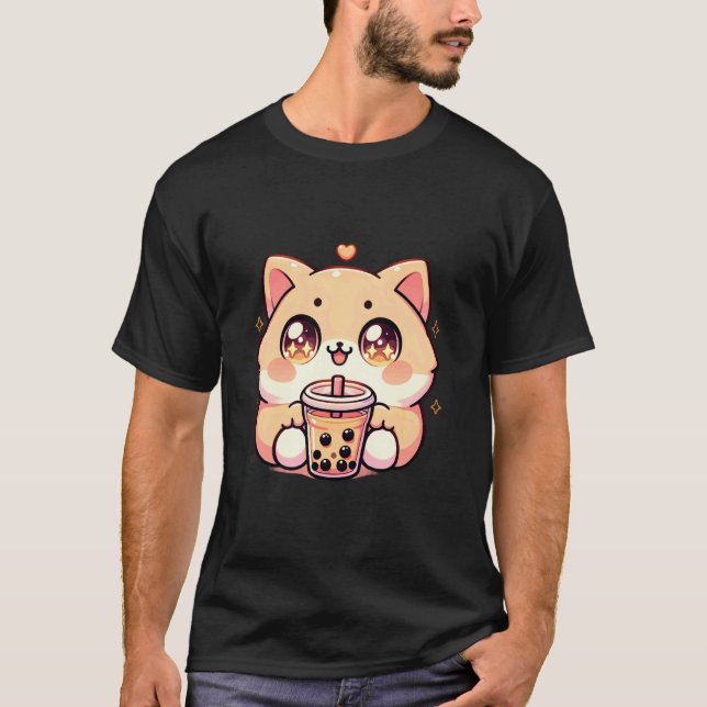 Camiseta Kawaii Cat Bubble Tea Boba Tea Anime Neko 1 (Frente)