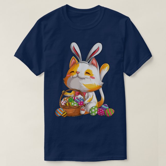 Camiseta Kawaii Cat Bunny Felz pascoa Day (Frente do Design)