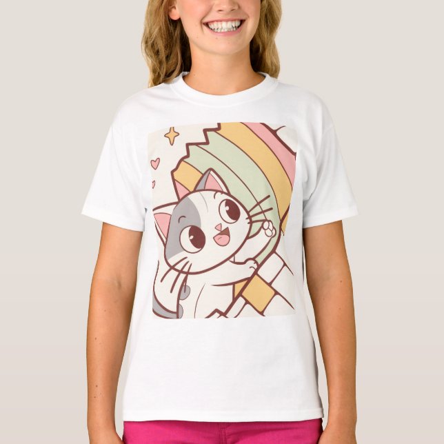 Camiseta Kawaii Cat Bursting Wall clock cute  (Frente)