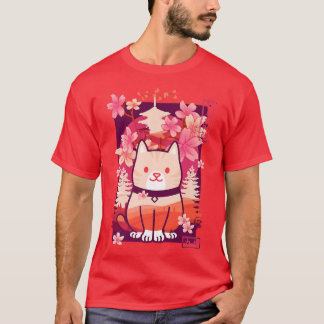 Camiseta Kawaii Cat Cherry Blossom Anime Kitten Sakura