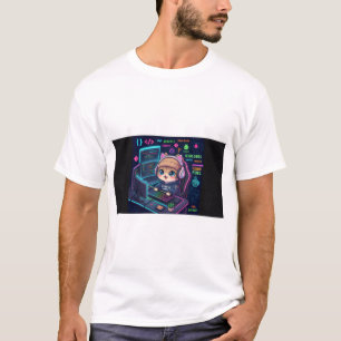 Camiseta Kawaii Cat Coder Programadora Neon Fofa