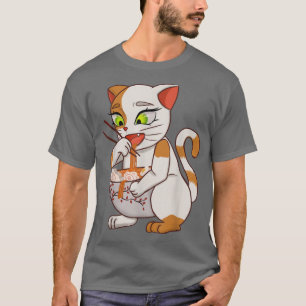 Camiseta Kawaii Cat Comendo Ramen Anima Noodles Japoneses