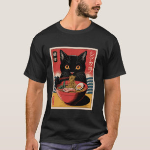 Camiseta Kawaii Cat Comendo Ramen Cute Noodles Japonês Funn
