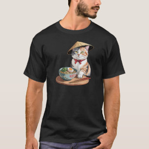 Camiseta Kawaii Cat Comendo Ramen Engraçado Japonês Animes
