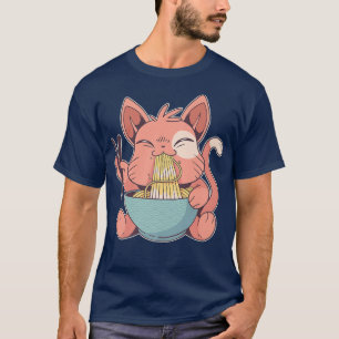 Camiseta Kawaii Cat Comendo Ramen Noodles Comida Japonês Am