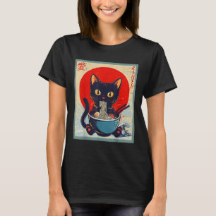 Camiseta Kawaii Cat Comendo Ramen Noodles Engraçadas Menina