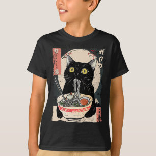 Camiseta Kawaii Cat Comendo Ramen Noodles Engraçado Anime G