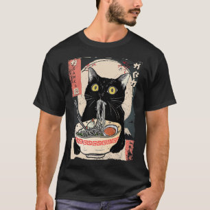 Camiseta Kawaii Cat Comendo Ramen Noodles Engraçado Anime G