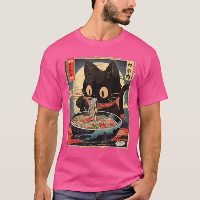 Camiseta Kawaii Cat Eating Ramen Noodles Anime Gift Girlsee (Frente)