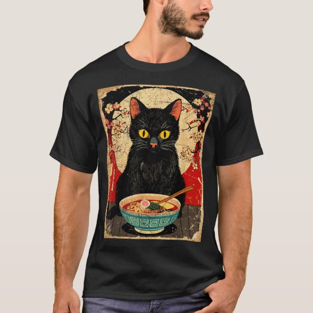 Camiseta Kawaii Cat Eating Ramen Noodles Funny Anime Gift G (Frente)