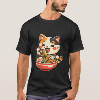 Camiseta Kawaii Cat Eating Ramen Shirt – Cute Japanese Cat