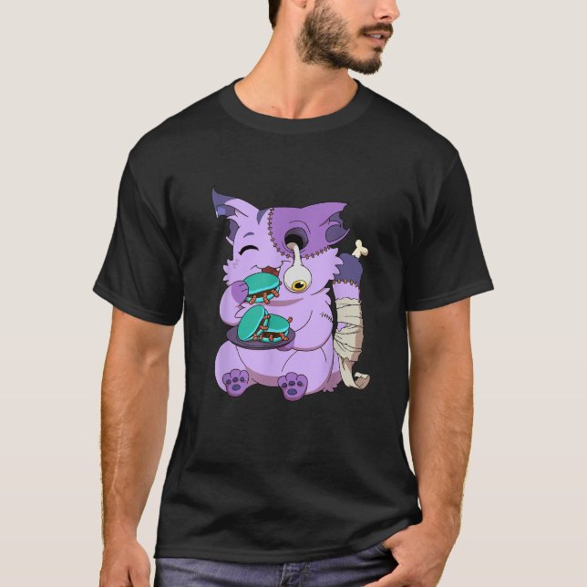 Camiseta Kawaii Cat Engraçado Anime Gótico Pastel Homens da (Frente)