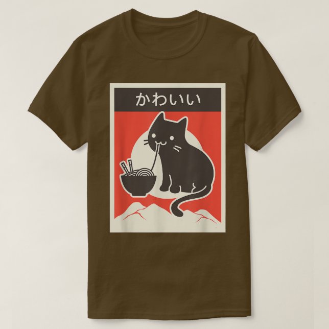 Camiseta Kawaii Cat - Engraçado Ramen Lover, Comida Japonês (Frente do Design)