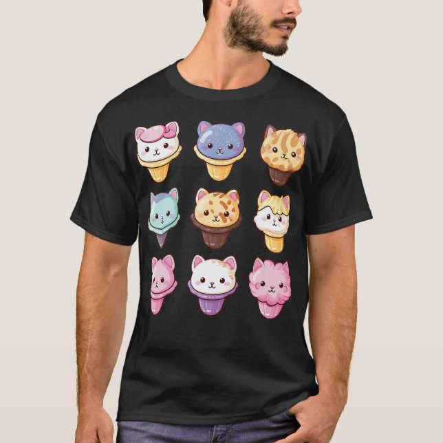 Camiseta Kawaii Cat Ice Cream Sweets Food Lover (2) (Frente)