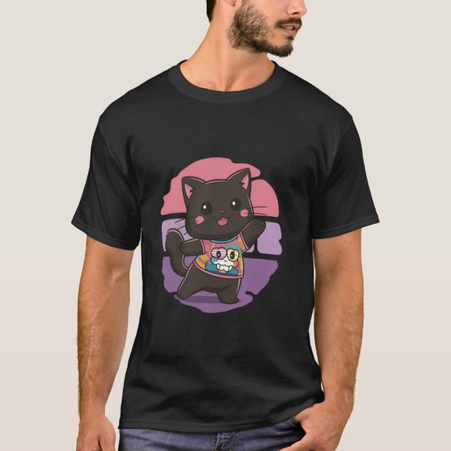 Camiseta Kawaii cat Japanese black anime cat lover (Frente)