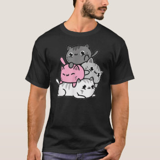 Camiseta Kawaii Cat Pile Demigirl Pride