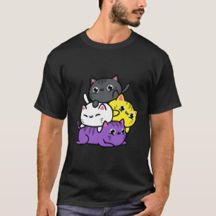 Camiseta Kawaii Cat Pile Orgulho Não-Binário