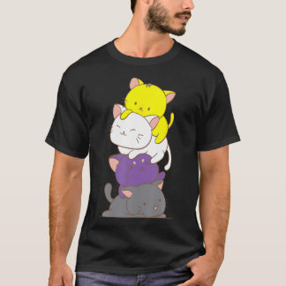 Camiseta Kawaii Cat Pile T-Shirt Lgbtq Orgulho Não Binário
