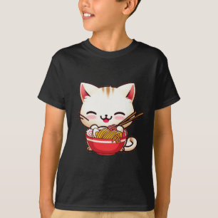 Camiseta Kawaii Cat Ramen Adora Comida Japonesa Engraçada A