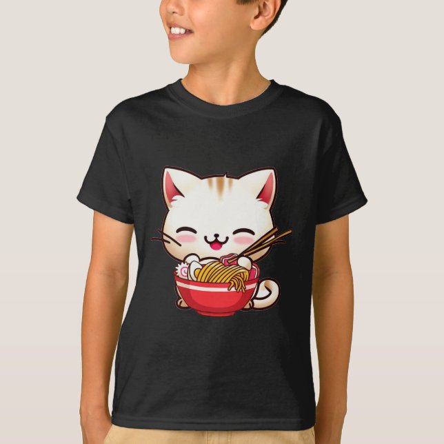 Camiseta Kawaii Cat Ramen Adora Comida Japonesa Engraçada A (Frente)