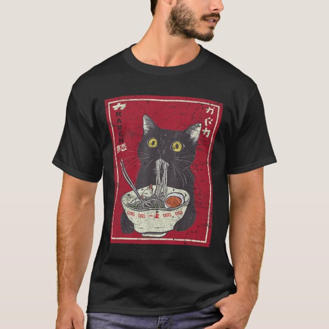 Camiseta Kawaii Cat Ramen Japonês Comida Engraçada Animes R (Frente)