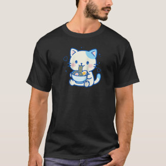 Camiseta Kawaii Cat Ramen Japonês Cute Estética Anime Garot
