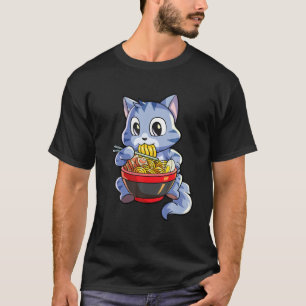 Camiseta Kawaii Cat Ramen Lover Anime Noodle Japonês Neko