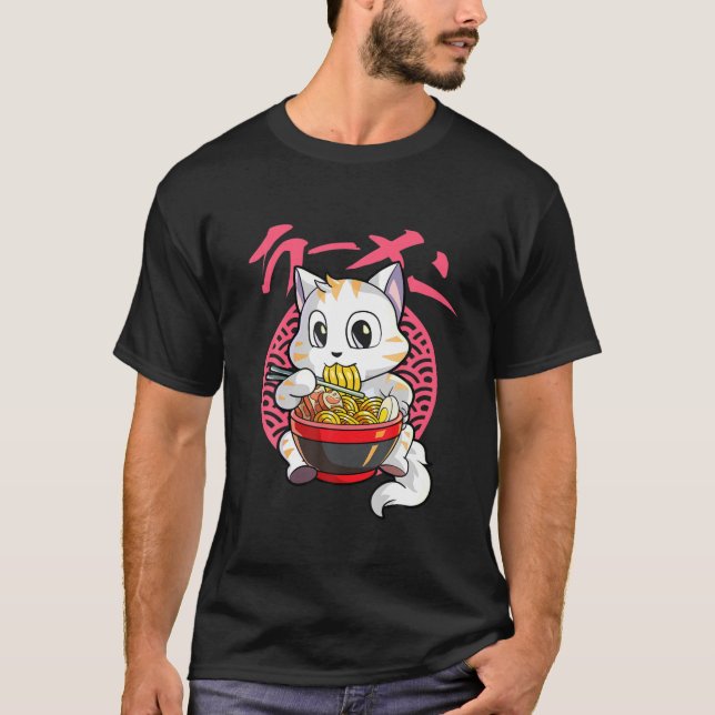 Camiseta Kawaii Cat Ramen Lover Anime Noodle Japonês Neko (Frente)