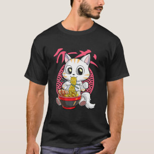 Camiseta Kawaii Cat Ramen Lover Anime Noodle Japonês Neko