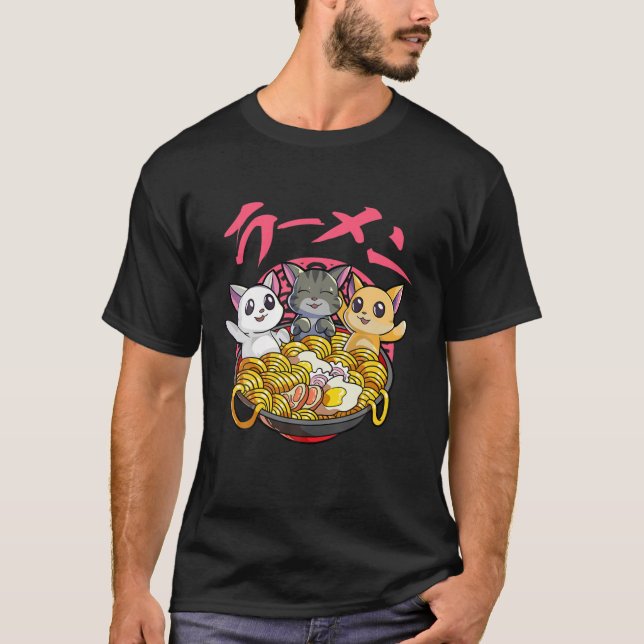 Camiseta Kawaii Cat Ramen Neko Japonês Noodle Anime Cat Lo (Frente)