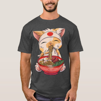 Camiseta Kawaii Cat Ramen Noodles Cute Kitten Japonês Anim