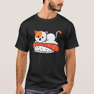 Camiseta Kawaii Cat Sushi Japonês — Gráfico Tradicional