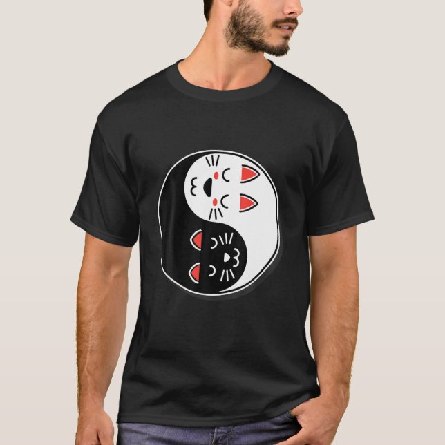 Camiseta Kawaii Cat Yin Yang Cartoon Cute Animal Pet Lover (Frente)