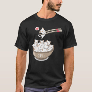 Camiseta Kawaii Cats Pets Ramen Noodles Japonês Sushi Anim