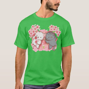 Camiseta Kawaii Cats sob Cerejeira Blossom Trees Japoneses