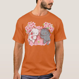 Camiseta Kawaii Cats sob Cerejeira Blossom Trees Japoneses