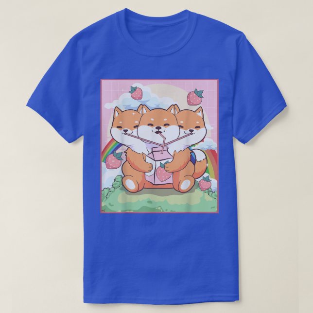 Camiseta Kawaii Cerberus 3 Cachorro-Chefe Shiba Inu Strawbe (Frente do Design)