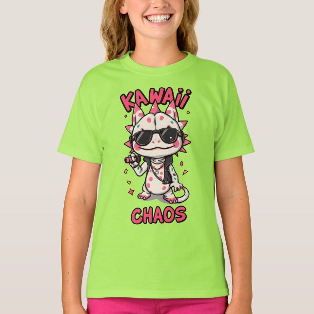 Camiseta Kawaii Chaos Cool Axolotl Sunglasses LeatherJacket (Frente)