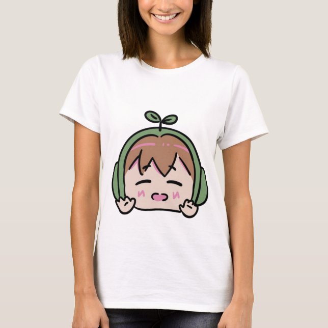 Camiseta Kawaii Chibi Cabeça Folha De Cabeça (Frente)