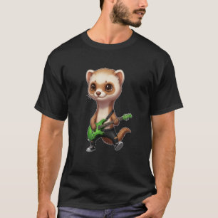 Camiseta Kawaii Chibi Furão Engraçado Pet Guitarista Rocker