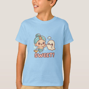 Camiseta Kawaii Chibi Gênio & Fantasma Apertando as Mãos