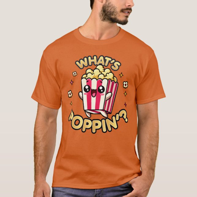 Camiseta Kawaii Chibi Popcorn Whats Poppin Funny Comida boy (Frente)