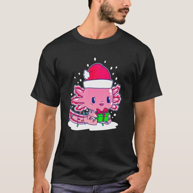 Camiseta Kawaii Christmas Axolotl Em Santa Hat Com Christm (Frente)